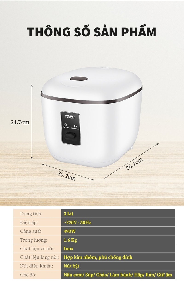Nồi cơm điện 1.2L Tsuki TS-XH30JX (1tx8)