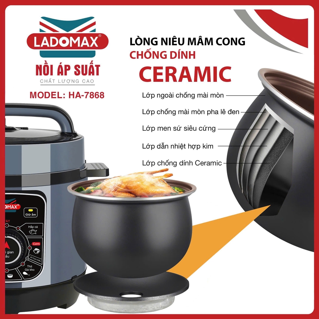 Nồi áp suất 6.0L Ladomax Ha7868 (1tx4)