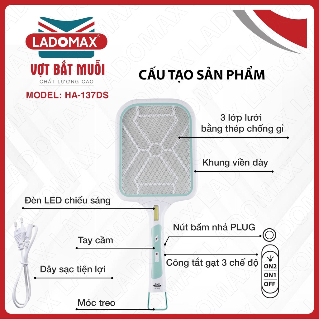 Vợt Muỗi Ladomax Ha-137DS (1tx50)