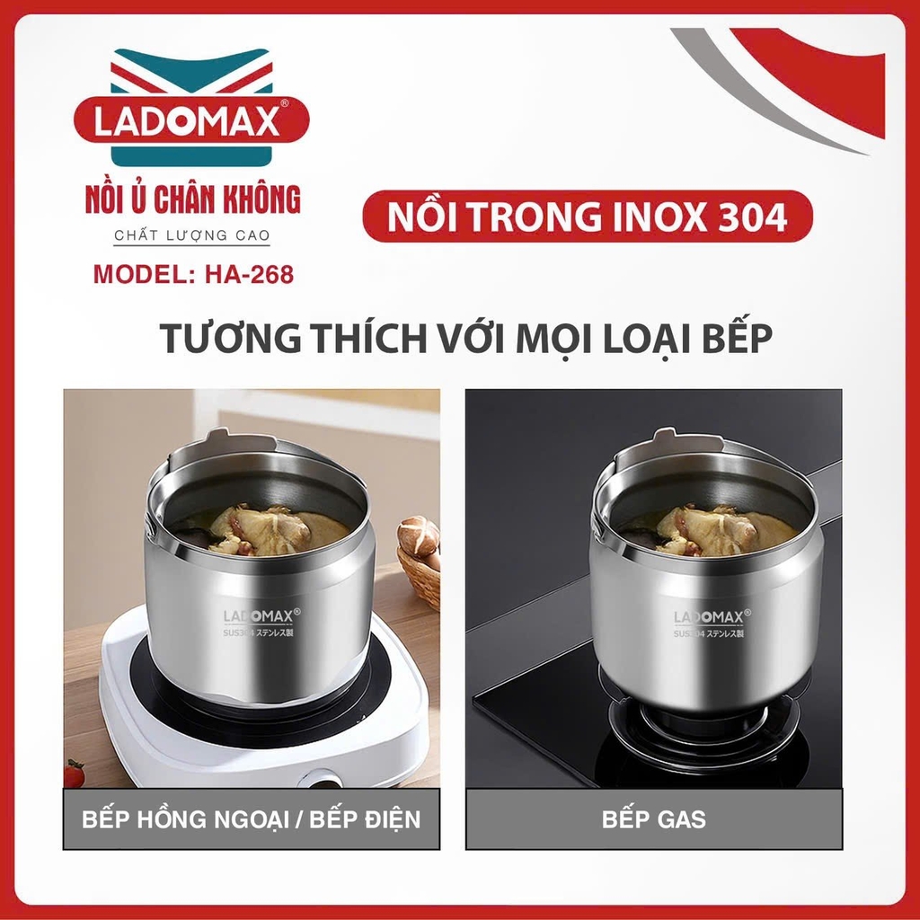 Nồi ủ chân không 5L Ladomax Ha-268, Inox 304