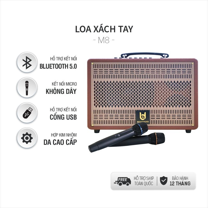 Loa kéo xách tay BestSound M8, Bass đơn 8 inch, 80W