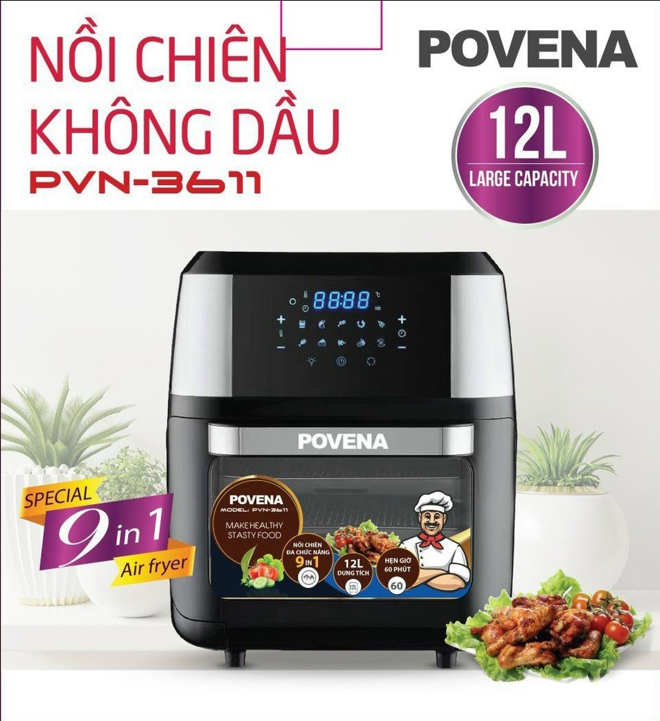 Nồi chiên không dầu 12L Povena PVN-3611 (1tx1)