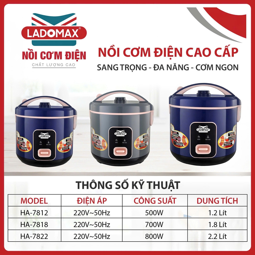 Nồi cơm điện 2.2L Ladoamax HA-7822 (1tx6)
