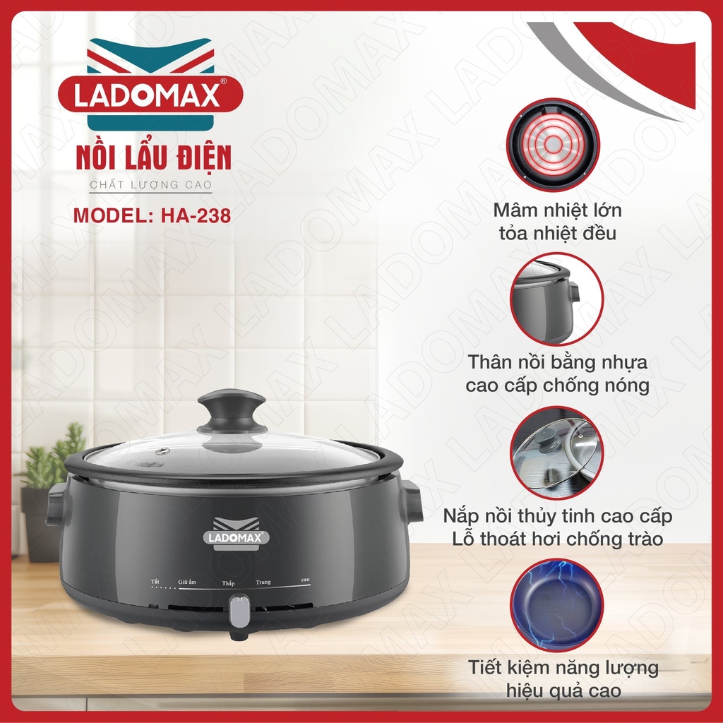 Lẩu điện lòng rời 4L Ladomax Ha-238 (1tx6)