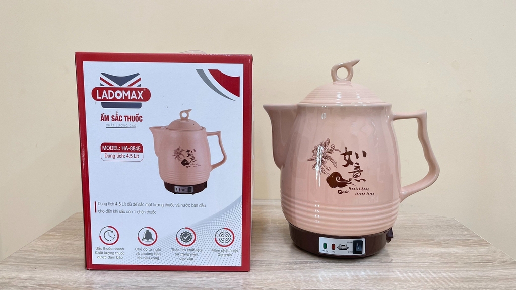 Ấm Sắc Thuốc Điện Ladomax Ha-8845 Màu Hồng, Có Chuông Báo (1tx6)