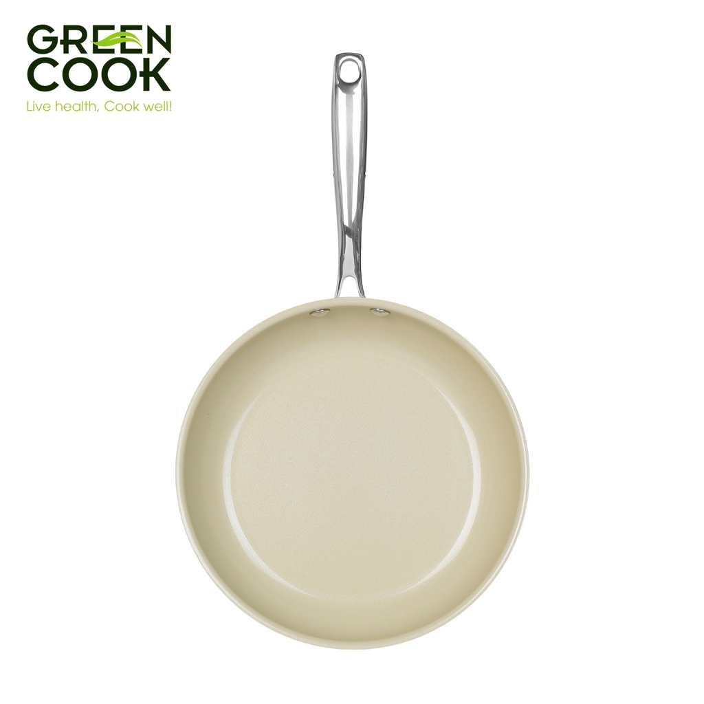 Chảo men gốm inox 3 lớp nguyên khối 24cm Greencook GCP235-24IH (1tx6)