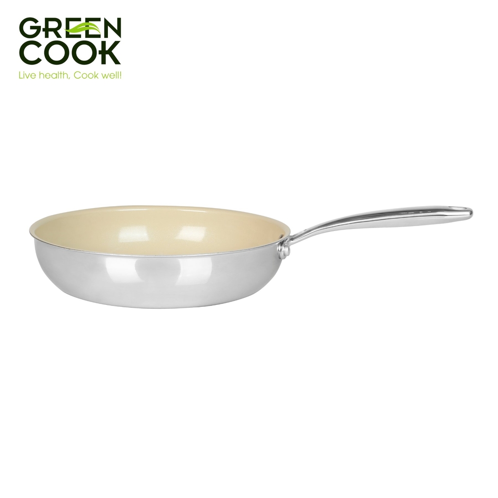 Chảo men gốm inox 3 lớp nguyên khối 24cm Greencook GCP235-24IH (1tx6)
