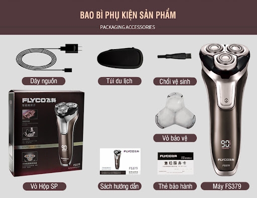 Máy cạo râu 3 lưỡi kép chống thấm nước Flyco FS379VN