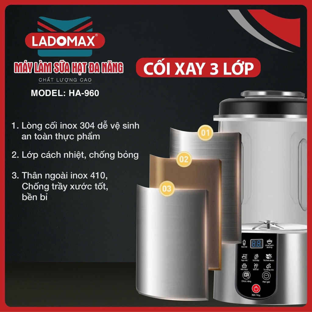 Máy xay nấu sữa hạt đa năng Ladomax Ha-960 (1tx8)