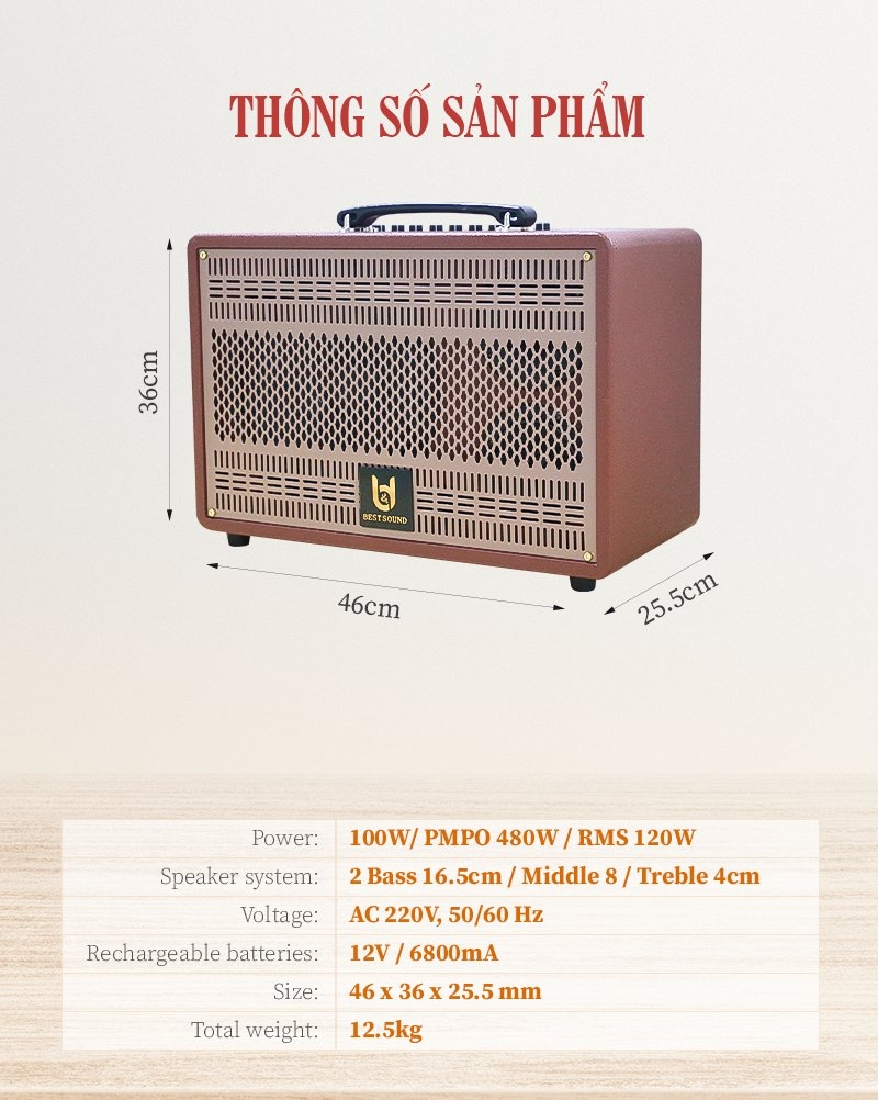 Loa kéo xách tay BestSound M8, Bass đơn 8 inch, 80W