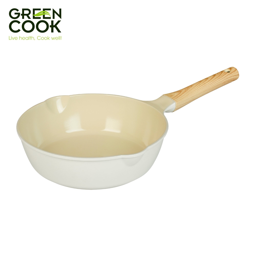 Chảo đúc sâu men gốm Ivory Greencook GCP236-26IH (1tx6)
