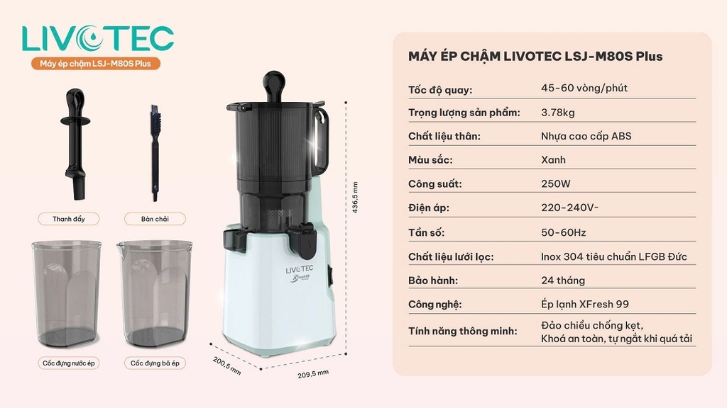 Máy ép chậm Livotec LSJ-M80S Plus - Xanh Min (1tx4)