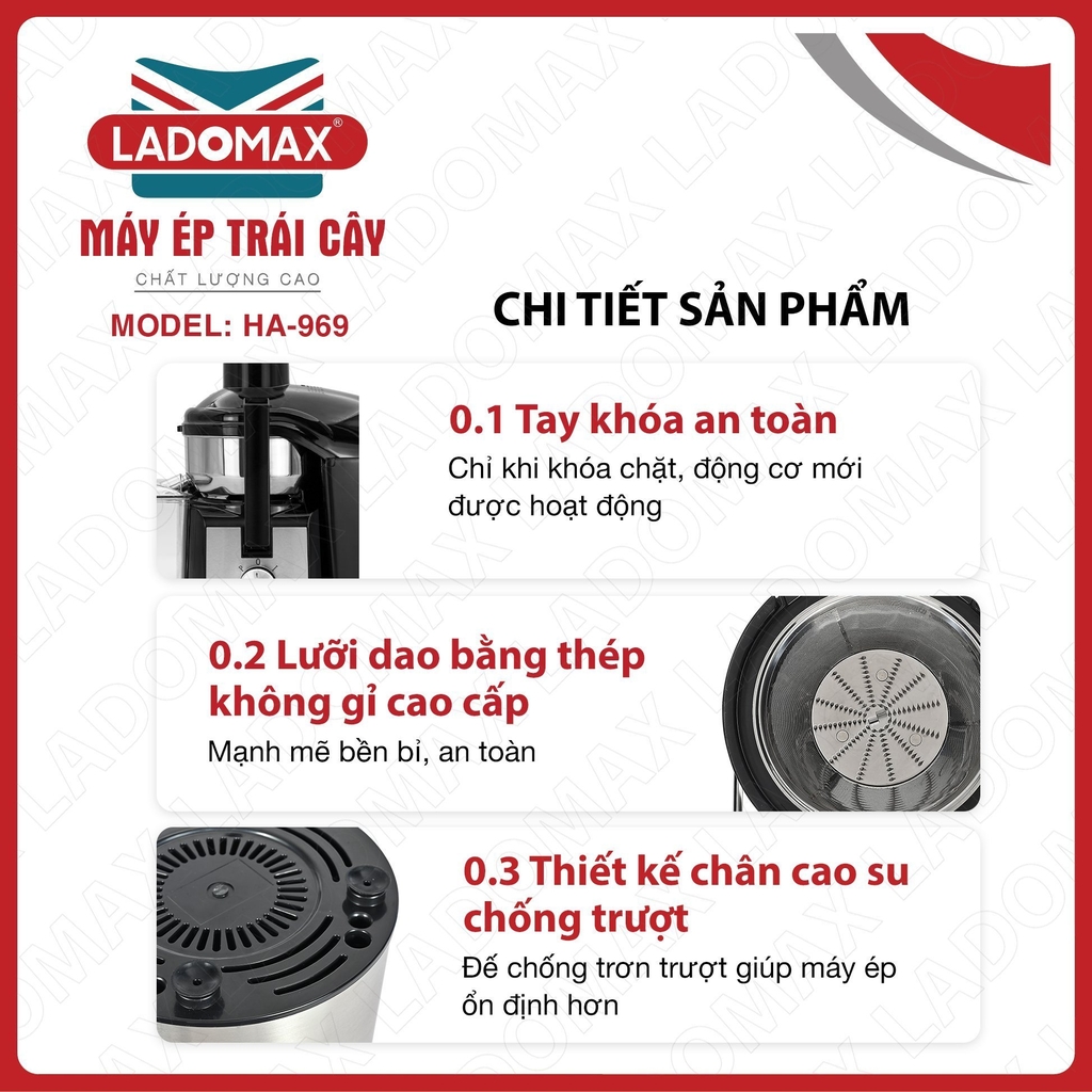 Máy ép trái cây công nghiệp Ladomax Ha-969 (1tx4)