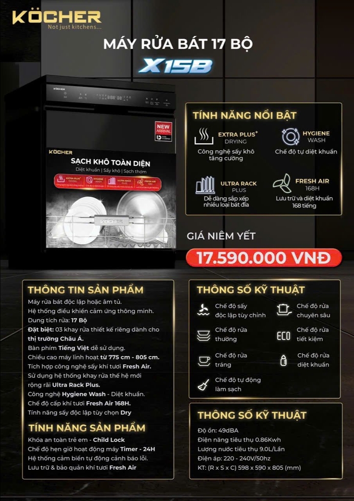 Máy rửa chén 17 bộ Kocher X15