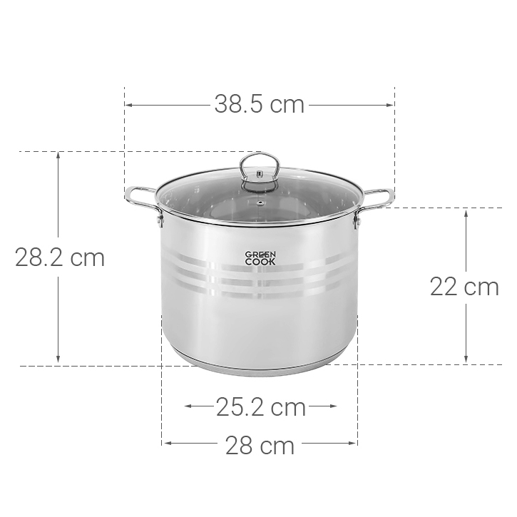 Nồi luộc gà inox 5 đáy nắp kính 28cm Greencook GCS243-28IH (1tx4)