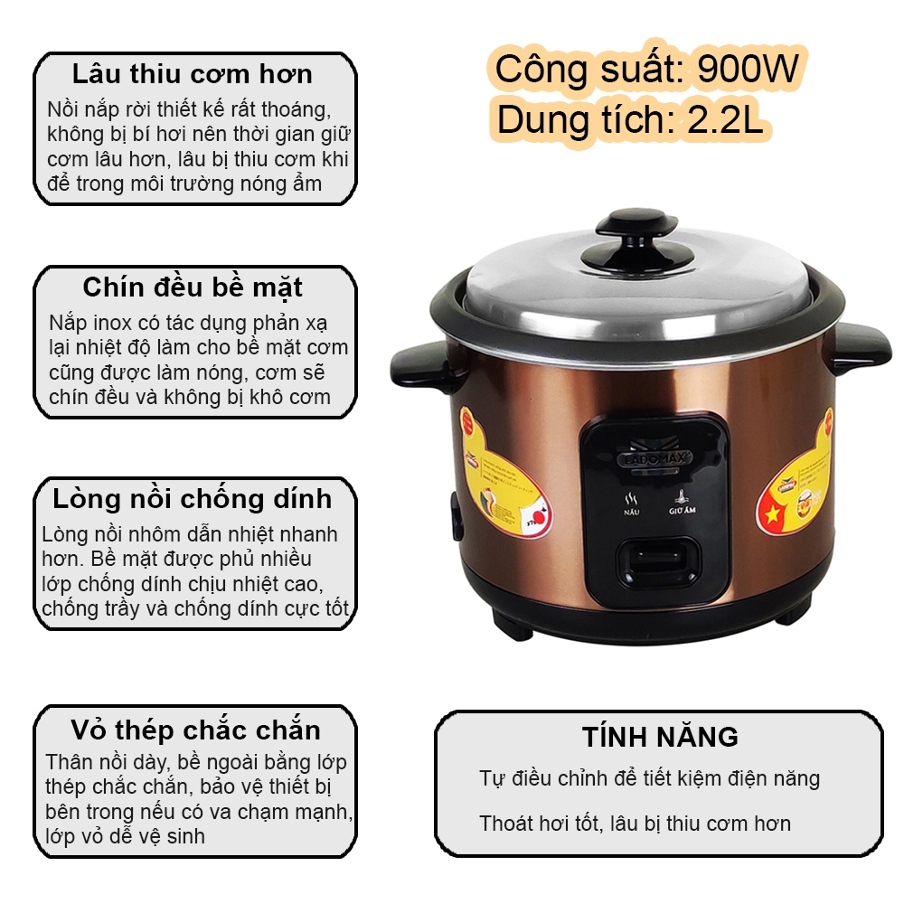 Nồi cơm 2.2L nắp rời Ladomax Ha-7122 (1tx6)