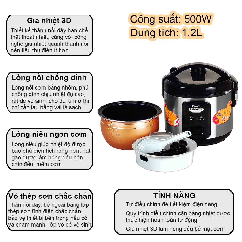 Nồi cơm điện 1.2L Ladomax Ha-7812