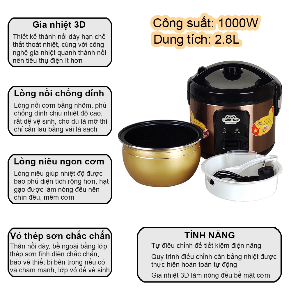 Nồi cơm điện 2.8L Ladomax Ha-7828 (1tx4)