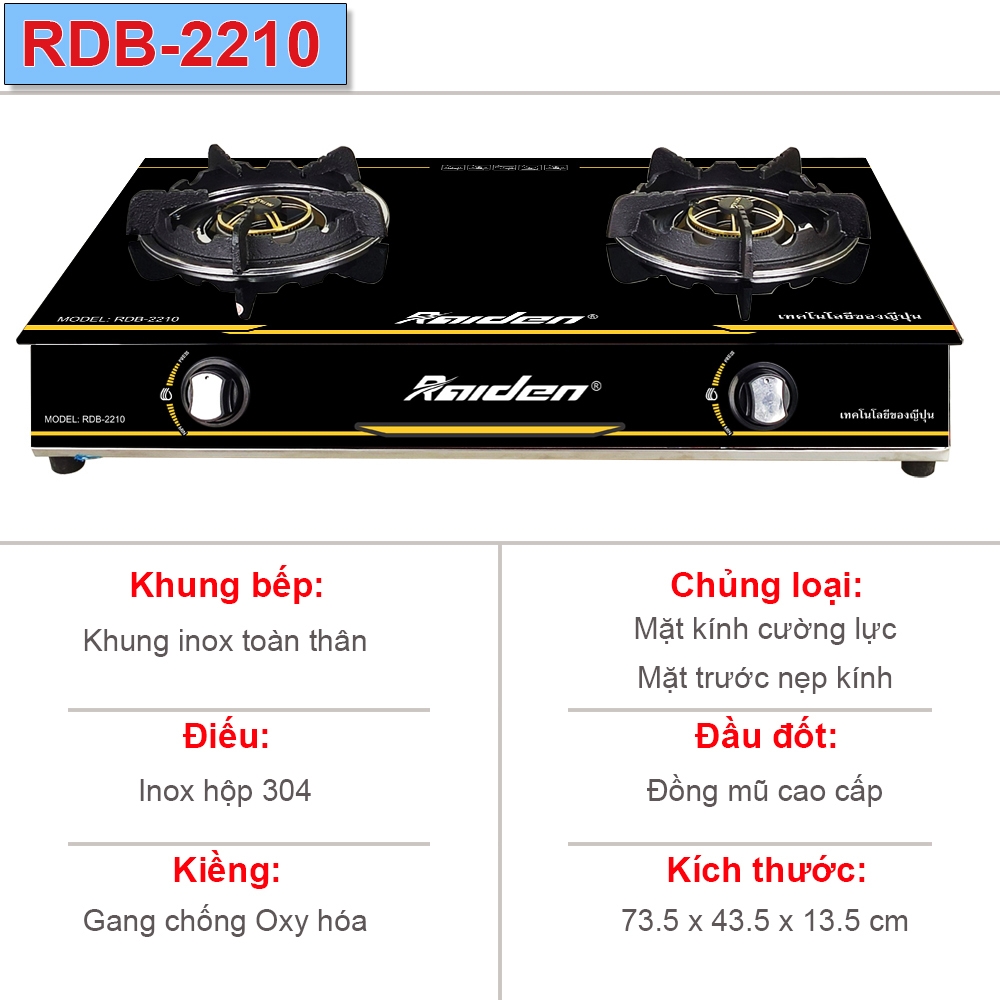 Bếp gas kính đôi Raiden RDB-2210