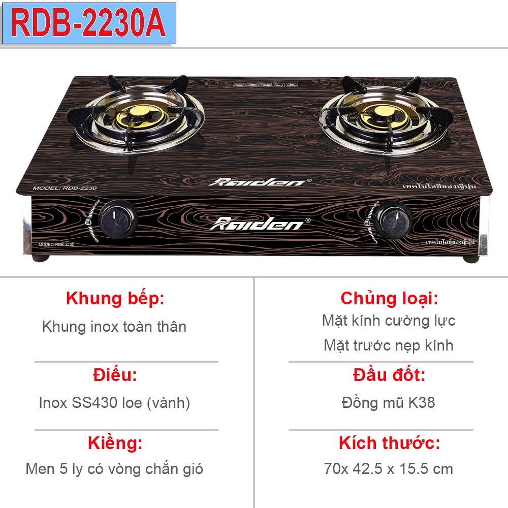 Bếp gas kính đôi Raiden RDB-2230A