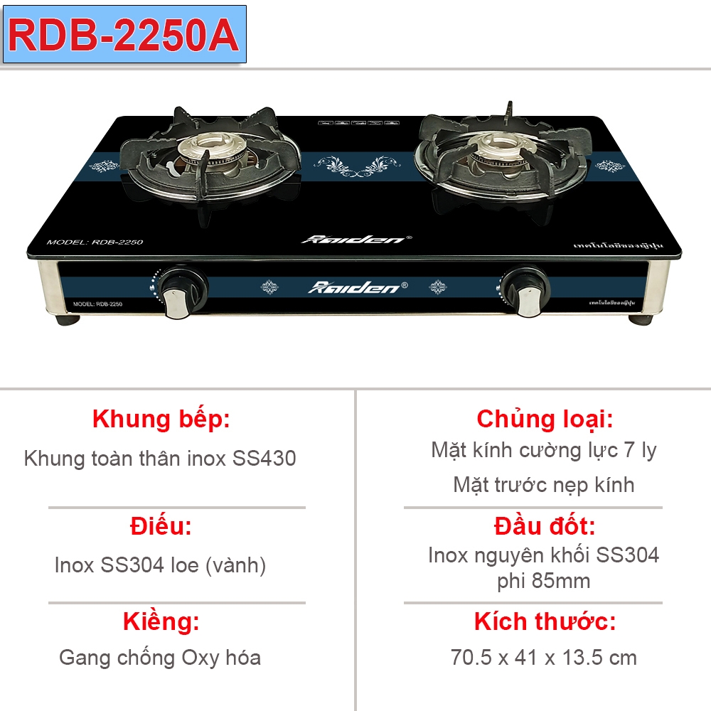 Bếp gas kính đôi Raiden RDB-2250A