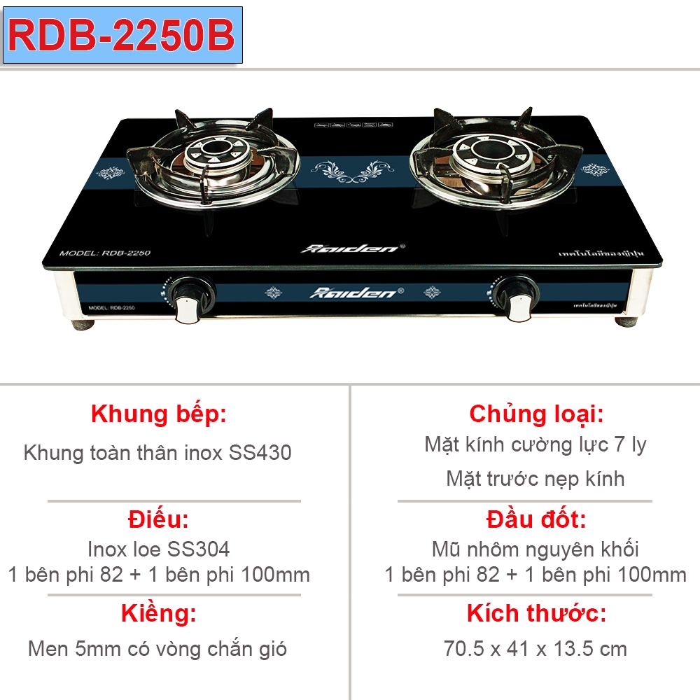 Bếp gas kính đôi Raiden RDB-2250B