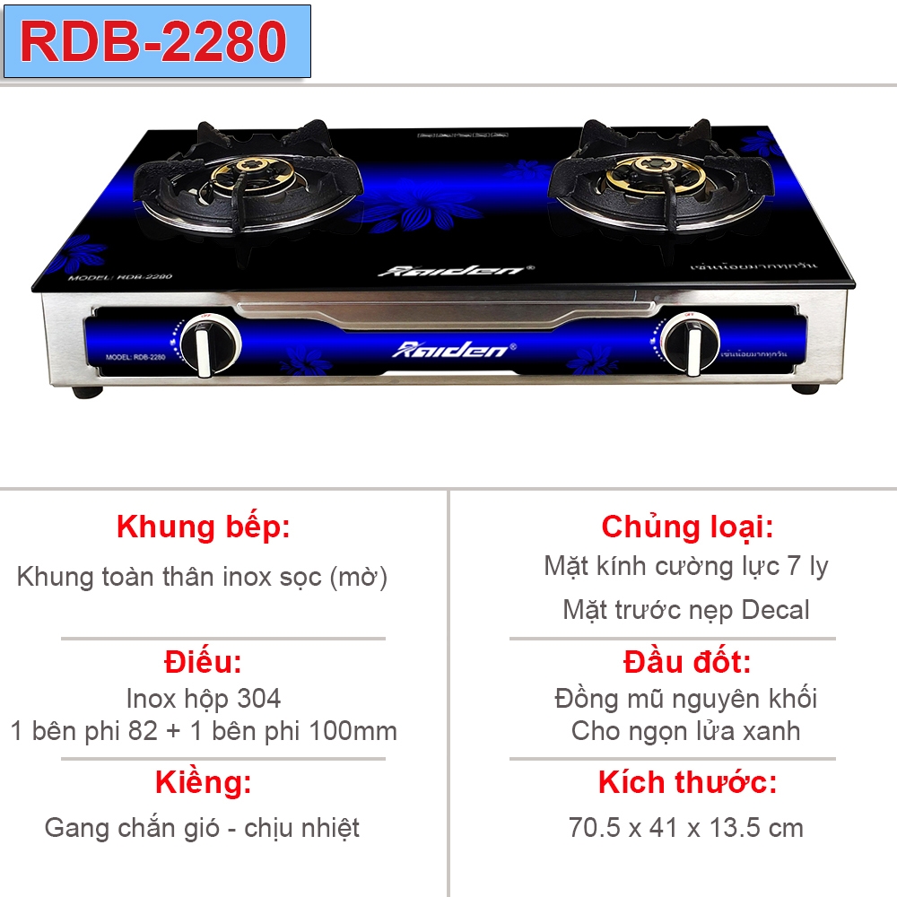 Bếp gas kính đôi Raiden RDB-2280