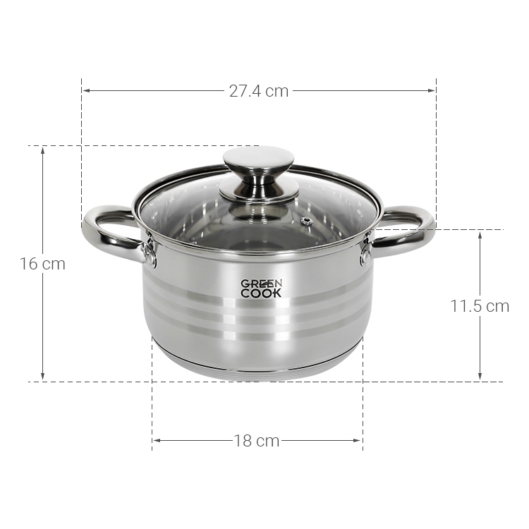 Nồi Inox 5 đáy size 18cm Greencook GCS243-18IH (1tx8)