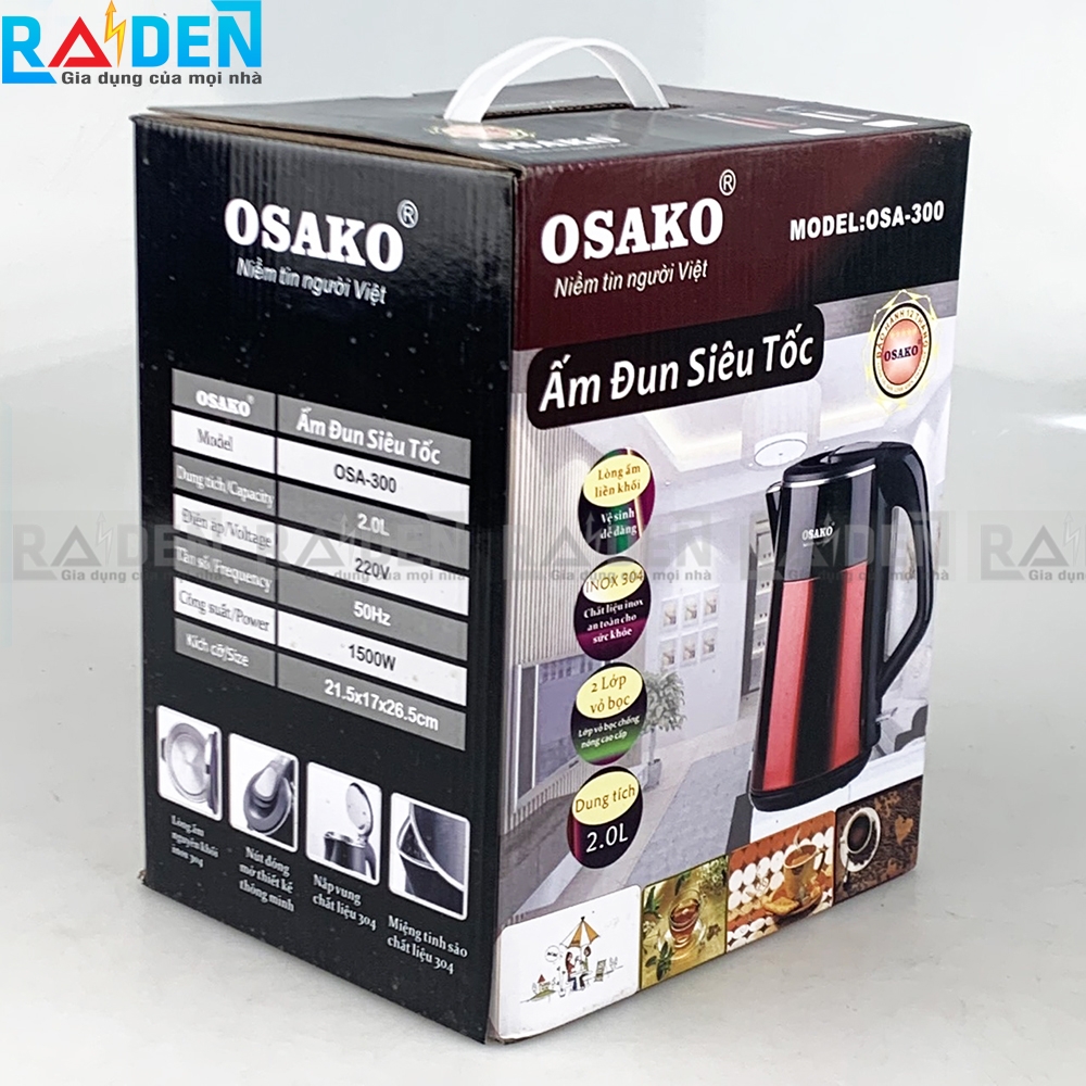 Ấm Đun Siêu Tốc 2 lớp lòng nguyên khối Osako OSA-300