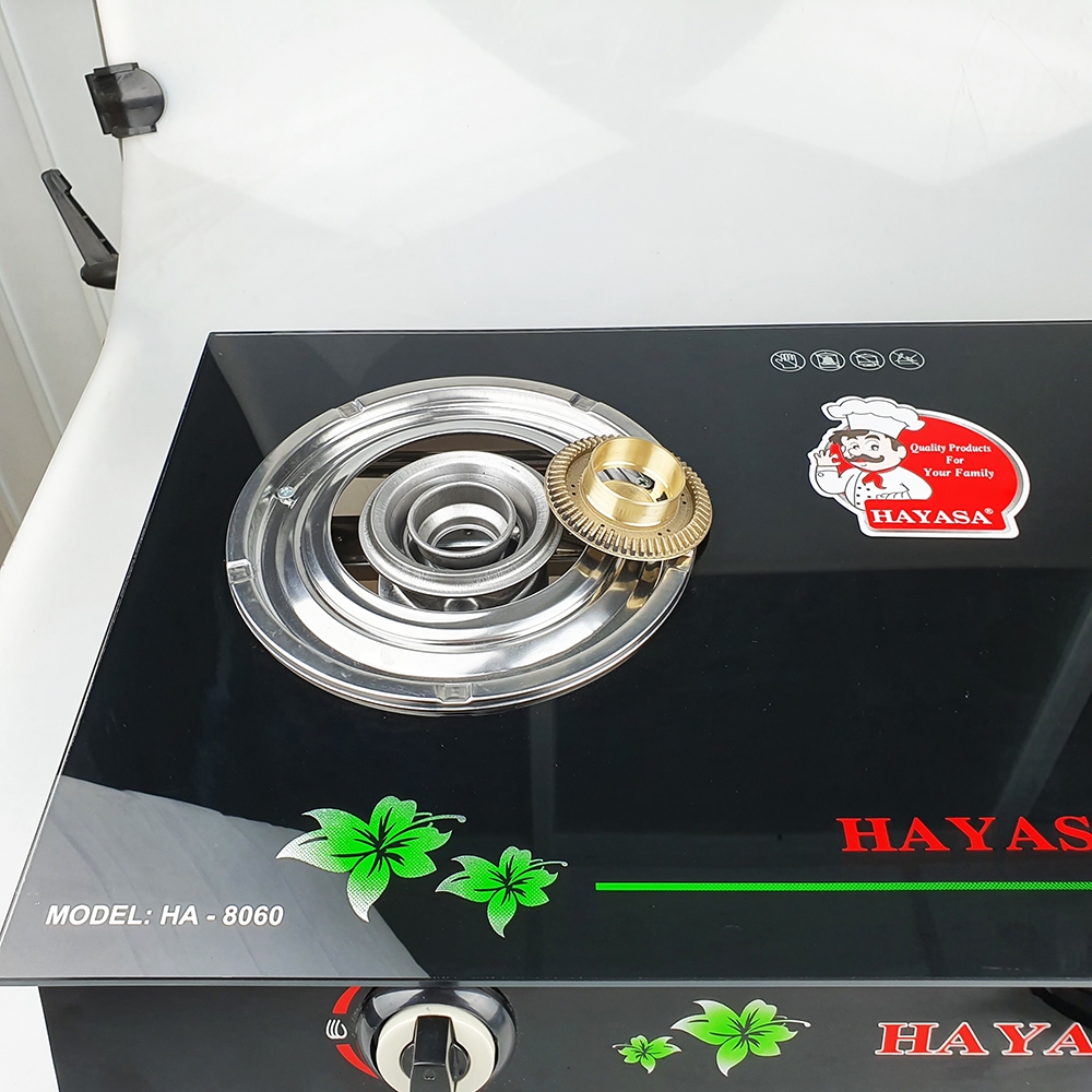 Bếp ga đôi Hayasa Ha-8060 đầu đốt đồng, mặt kính cường lực chịu nhiệt