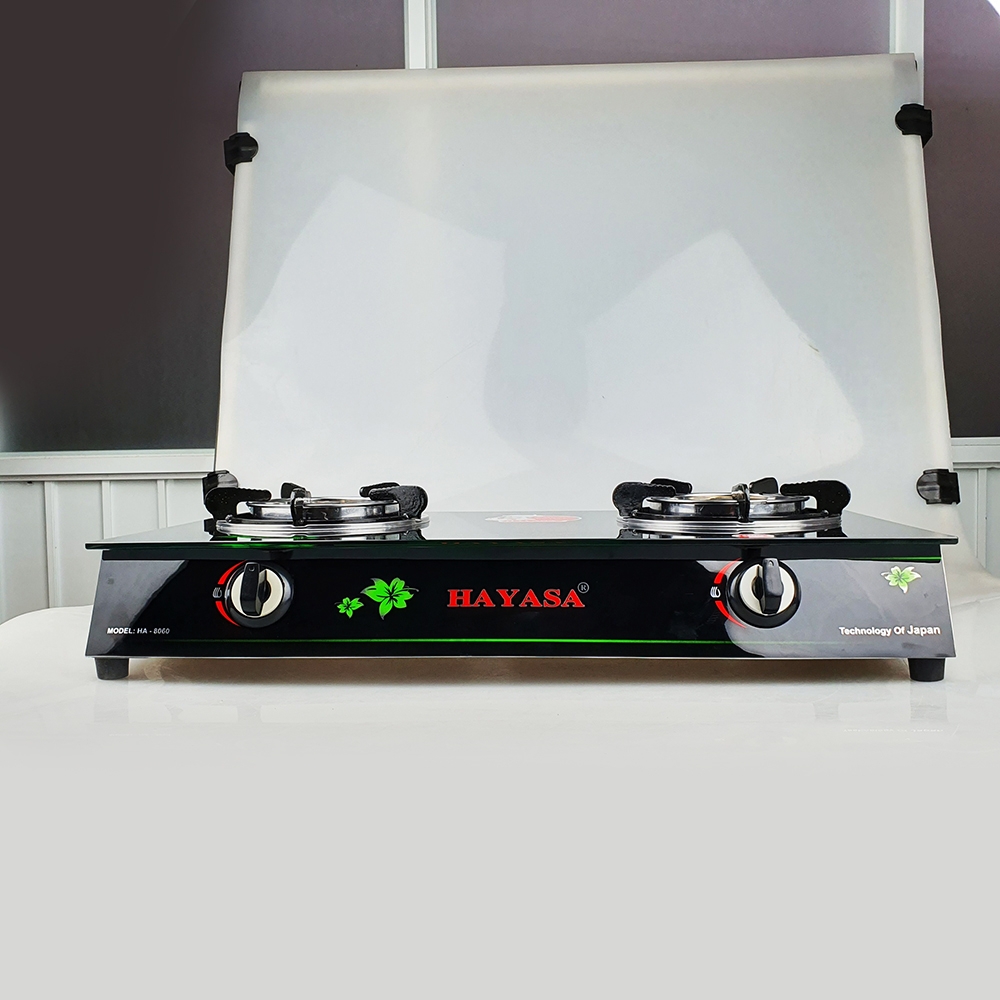 Bếp ga đôi Hayasa Ha-8060 đầu đốt đồng, mặt kính cường lực chịu nhiệt