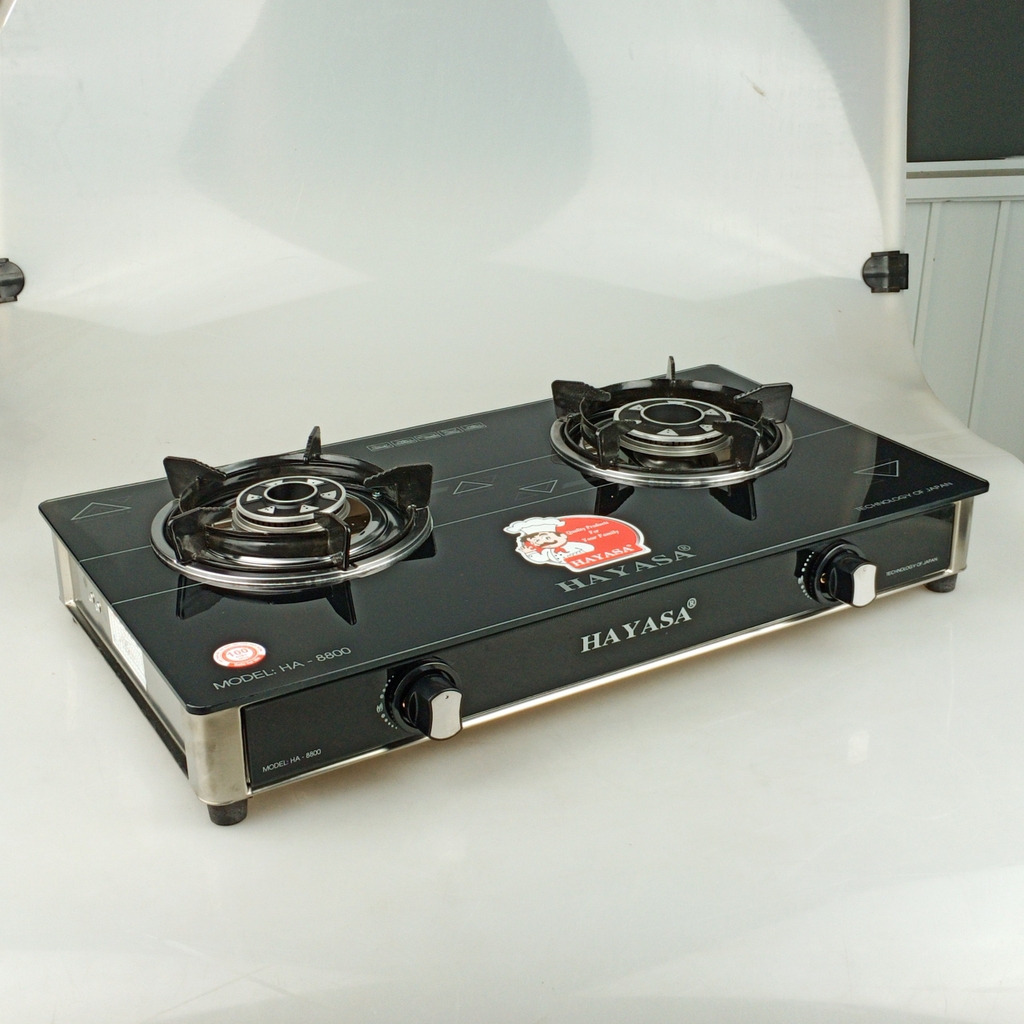 Bếp ga kiếng đôi Hayasa Ha-8800B, đầu đốt nhôm phi 82/100mm, kiềng men