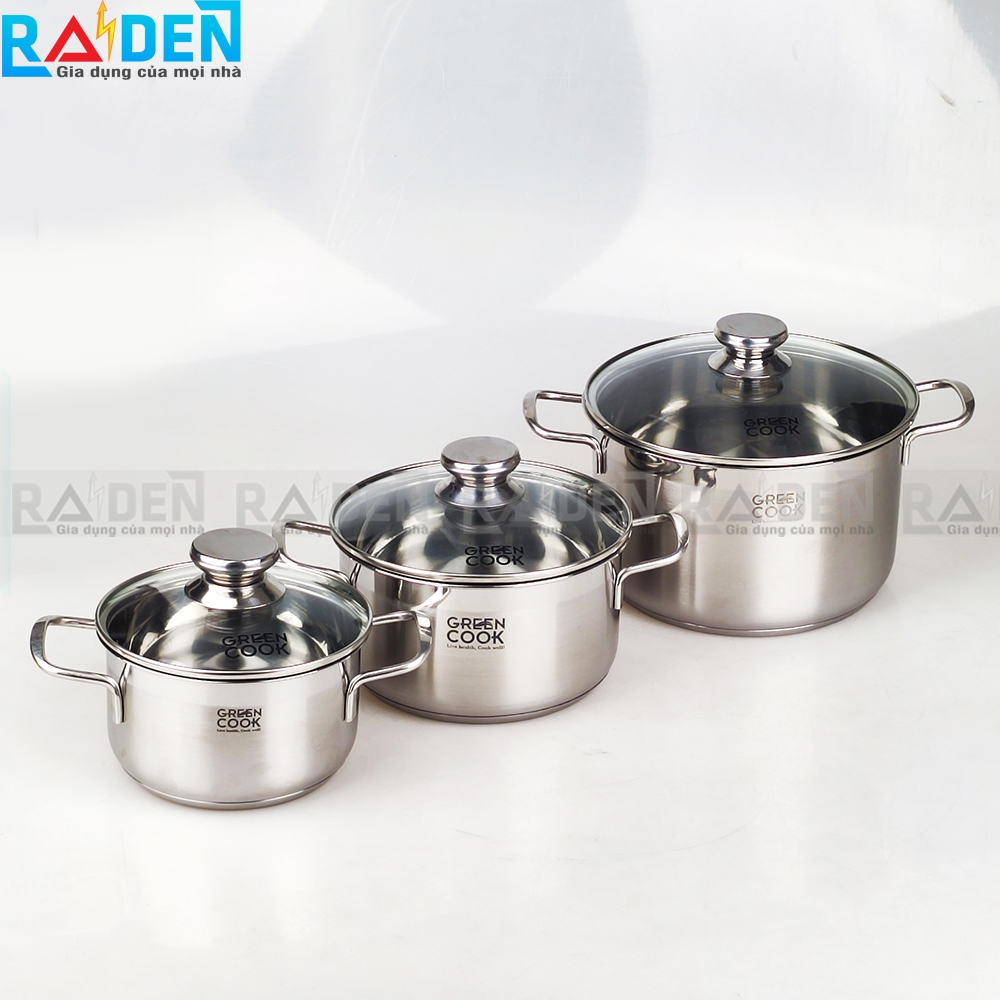 Bộ 3 nồi Inox 3 đáy Greencook GCS06-T1