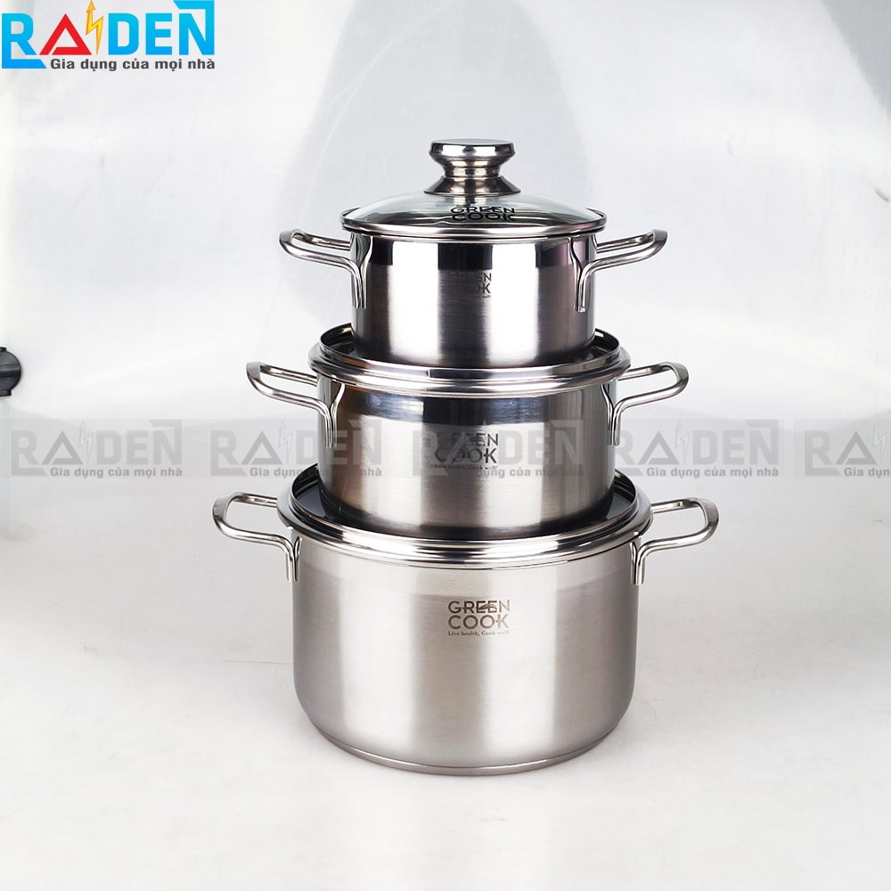 Bộ 3 nồi Inox 3 đáy Greencook GCS06-T1