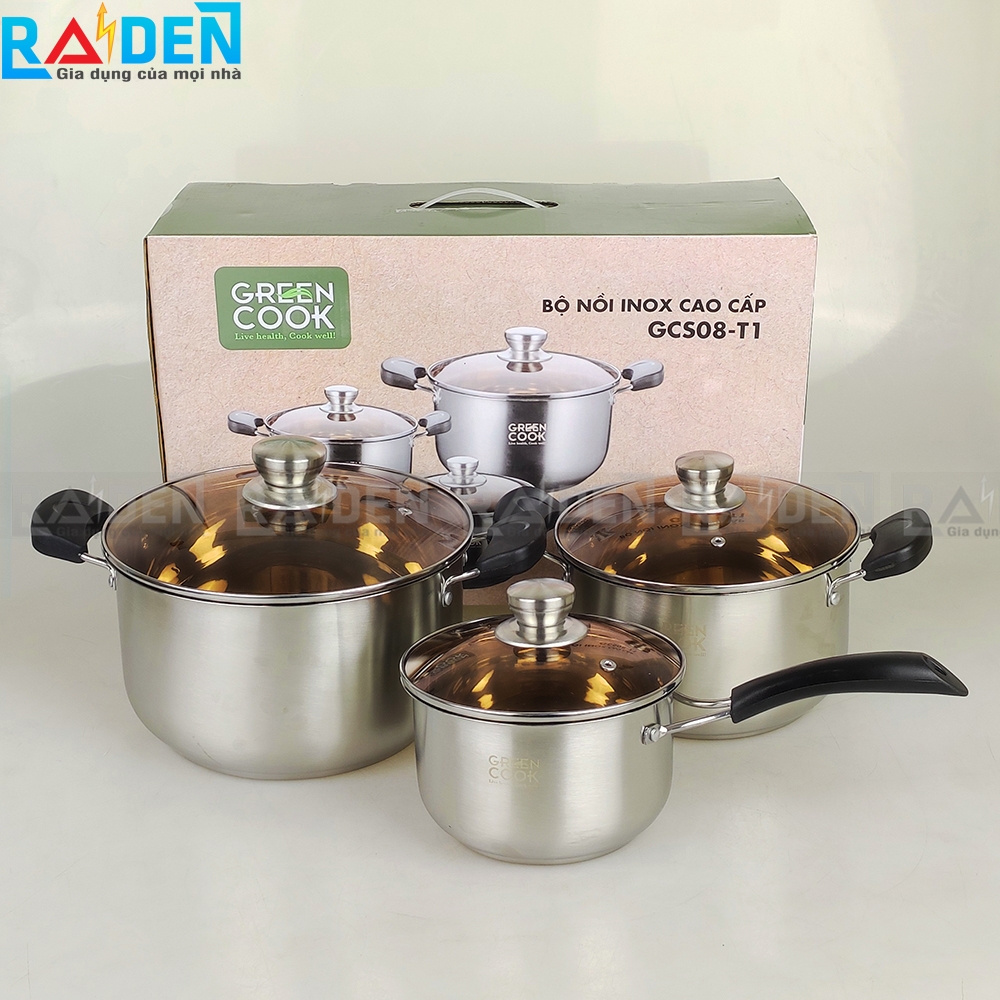 Bộ 3 nồi inox 3 đáy Greencook GCS08-T1
