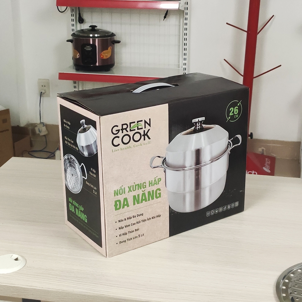 Nồi xững hấp inox đa năng Greencook GCST01-26IH (1tx6)