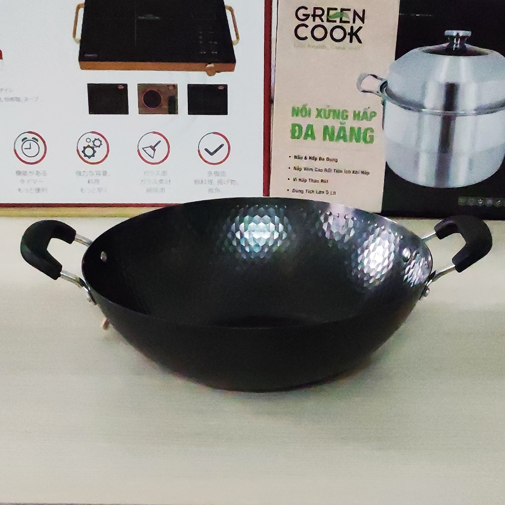 Chảo xào thép vân kim cương 32cm Greencook GCW02-32IH (1tx10)