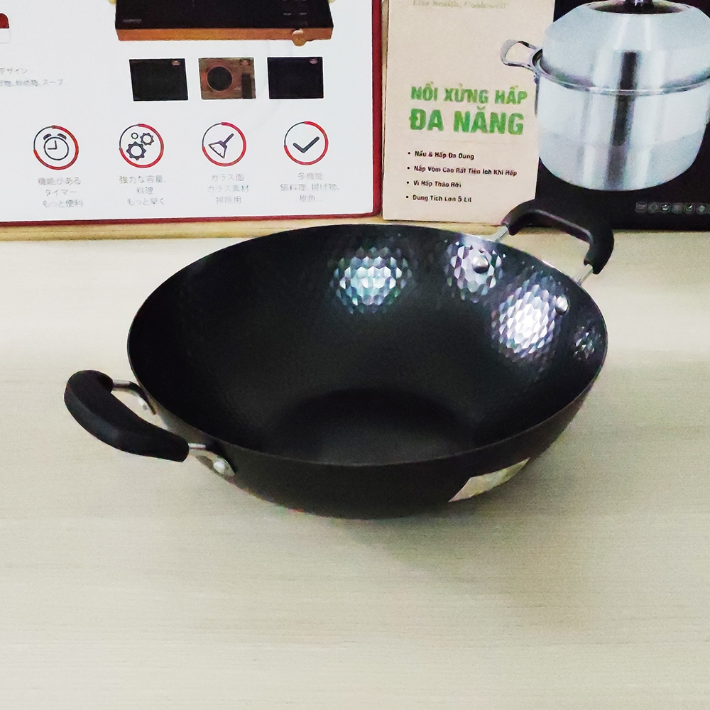 Chảo xào thép vân kim cương 32cm Greencook GCW02-32IH (1tx10)