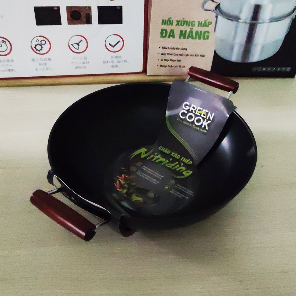 Chảo xào thép Nitriding 32cm Greencook GCW01-32IH (1tx10)