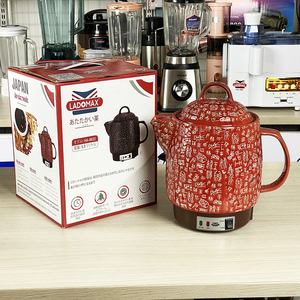 Ấm Sắc Thuốc Điện Ladomax Ha-8833 Màu Đỏ, Có Chuông Báo (1tx8)