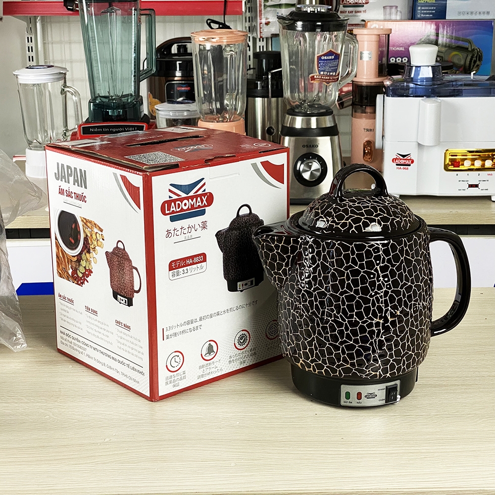 Ấm Sắc Thuốc Điện Ladomax Ha-8833Den Màu Đen, Có Chuông Báo (1tx8)