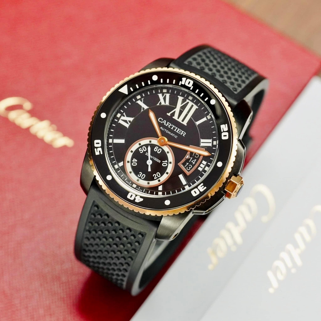 ng h Cartier Calibre De Cartier Black W2CA0004 Diver Watch 42mm Diamond Watch
