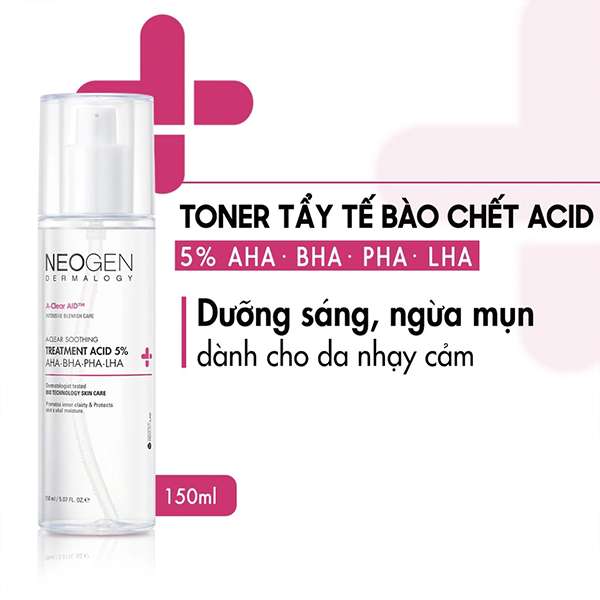 Toner Neogen Dermalogy Treatment Acid 5% AHA - BHA - PHA - LHA, Toner Tẩy Tế Bào Chết, Toner Giảm Mụn 150ml