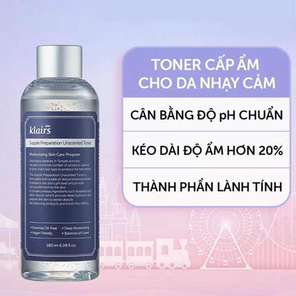 Nước Hoa Hồng Không Mùi Klairs Supple Preparation Unscented Toner 180ml
