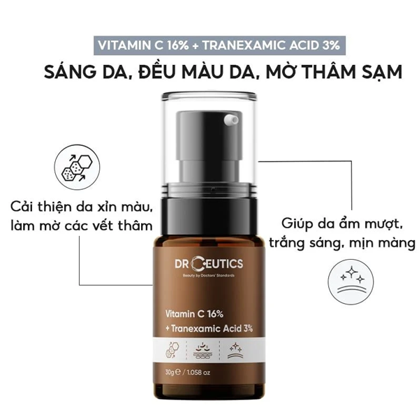 Serum DrCeutics Vitamin C 16% Và Tranexamic Acid 3% Serum Giảm Lão Hóa Làm Sáng Da 30ml