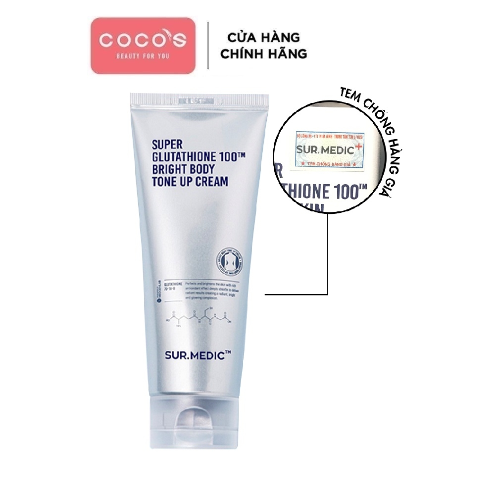 Kem Nâng Tone Da Toàn Thân Surmedic Super Glutathione 100TM Bright Body Tone Up Cream 150ml