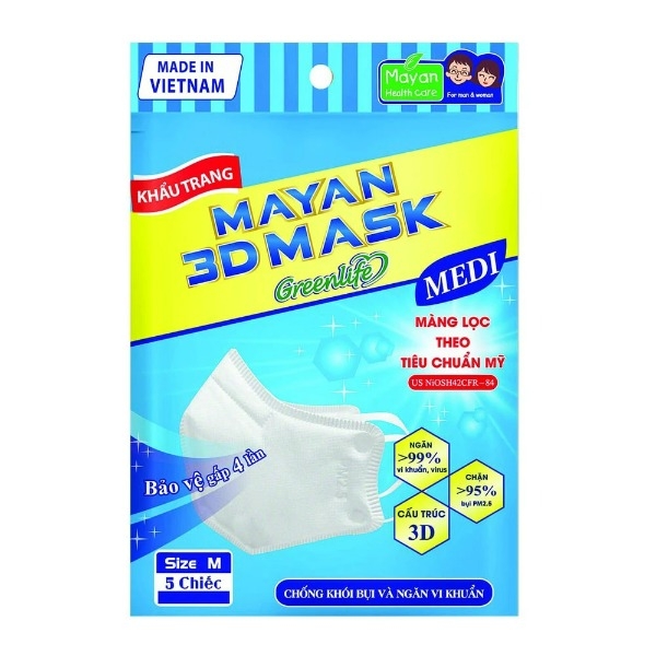 Khẩu Trang Mayan 3D Mask Media Chống Bụi PM 2.5 4 lớp - Gói 5 cái - NGƯỜI LỚN
