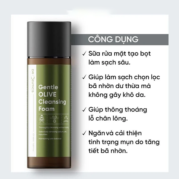 Sữa Rửa Mặt DrCeutics Gentle Olive Cleansing Foam Sữa Rửa Mặt Sạch Sâu, Sữa Rửa Mặt Dịu Nhẹ Cho Da 150ml