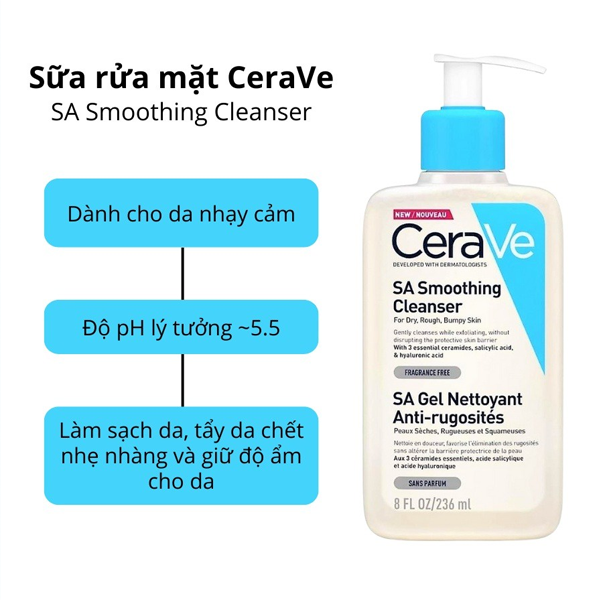 Sữa Rửa Mặt Cerave Sa Smoothing Cleanser Sữa Rửa Mặt Cerave Làm Sạch & Tẩy Tế Bào Chết 236ml