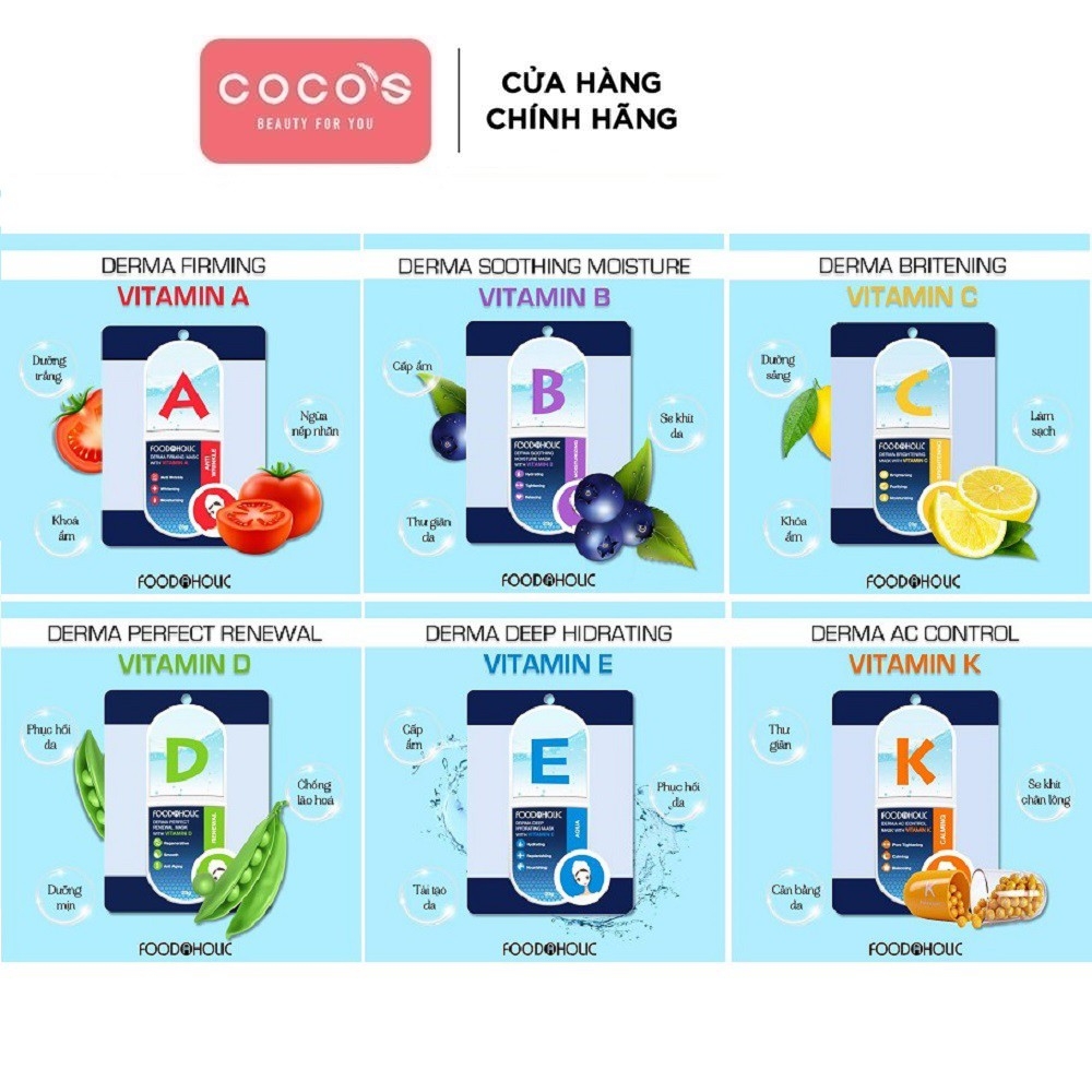 COMBO 6 Mặt Nạ Vitamin giấy Chăm Sóc Da Toàn Diện mùi Foodaholic Essential Mask [23g x 6] [A,B,C,D,E,K]